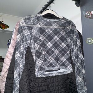 Plaid Long Sleeve Mesh Top